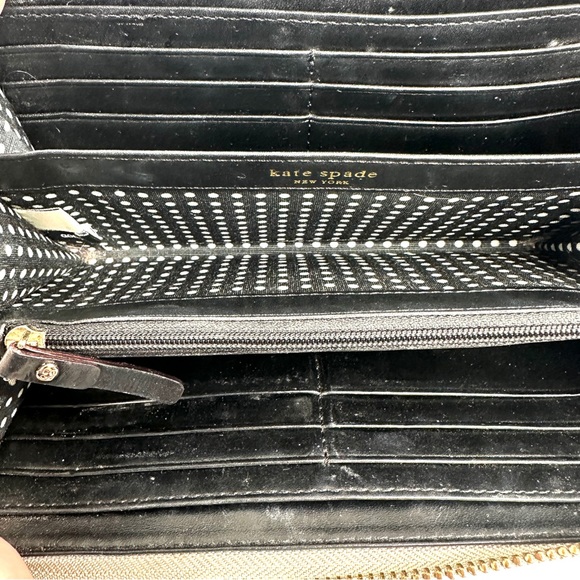 Kate Spade Silver Sparkly Leather Large Zip Around Wallet Clutch Purse Logo - Picture 8 of 9